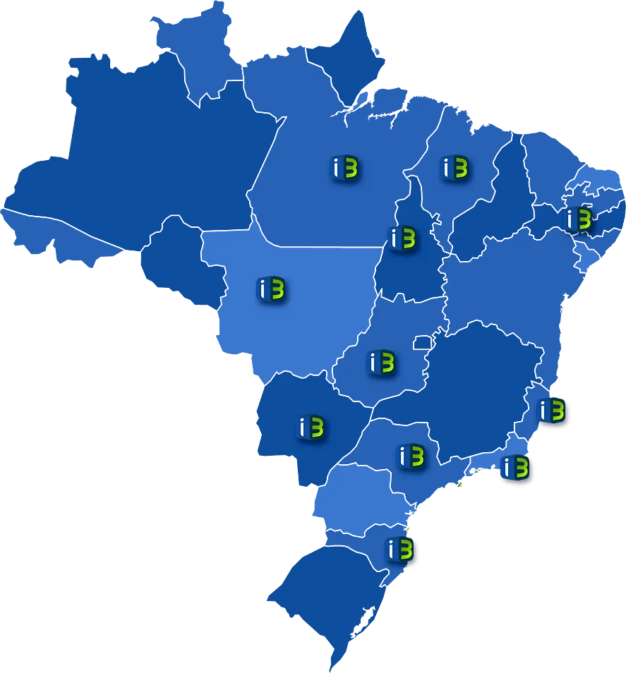 Mapa do Brasil com os estados onde a i3 Sistemas tem clientes