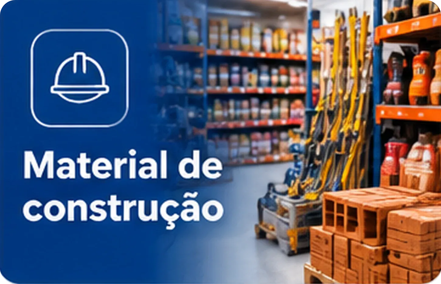 Loja de material de construção com tijolos, ferramentas e prateleiras